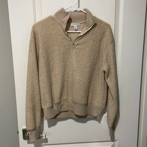 Topshop teddy thin sweater taupe with zipper